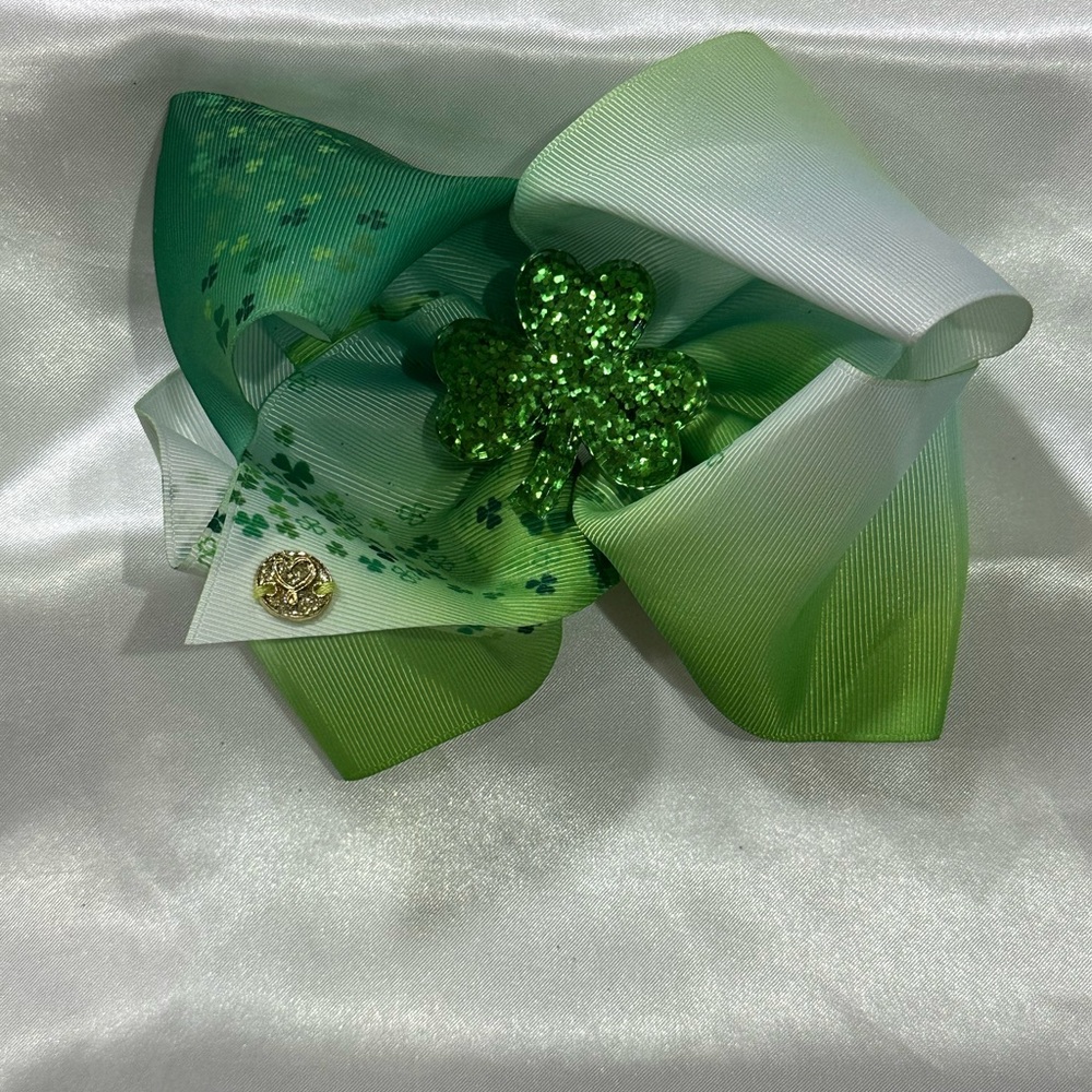 Green Glitter Clover Girls Hair Bow - bundle 2+ and save on shipping.
